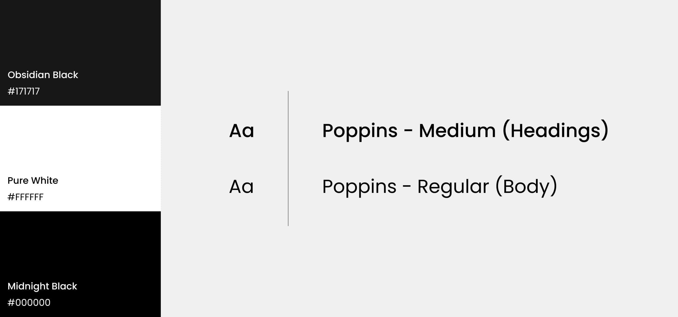 Orphic color palette and Poppins typography