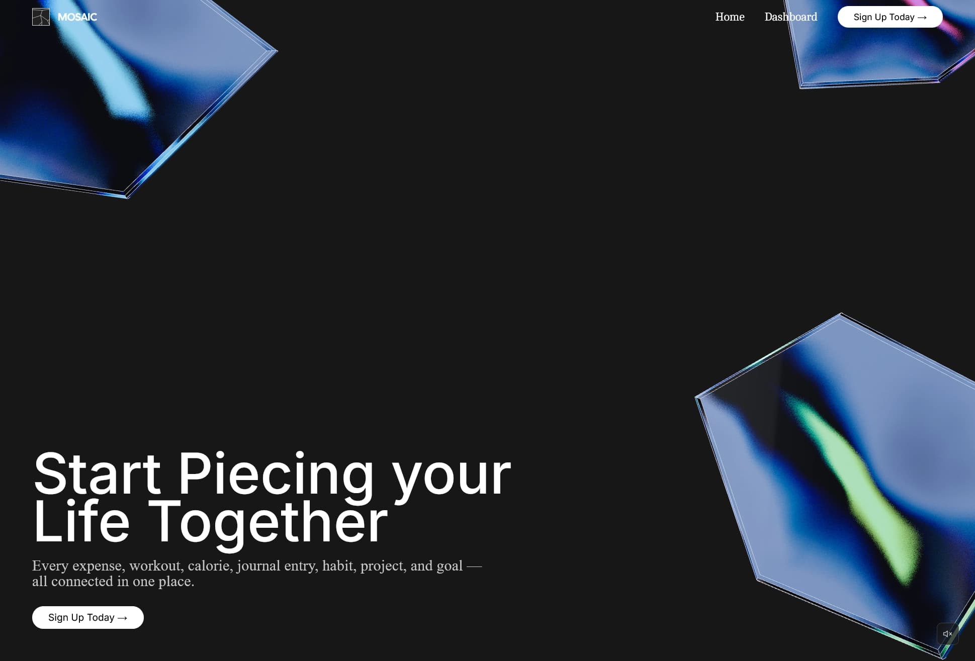 Mosaic landing page hero, Start Piecing your Life Together