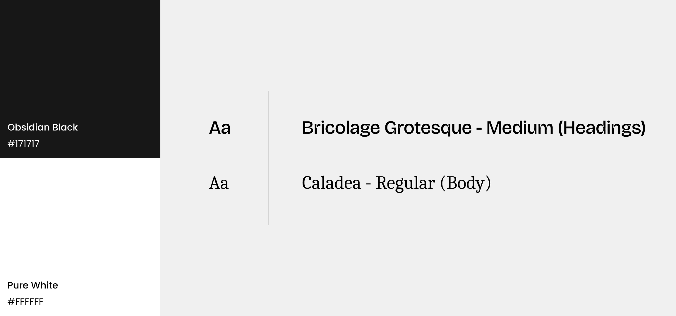 Mosaic color palette with Bricolage Grotesque and Caladea typography